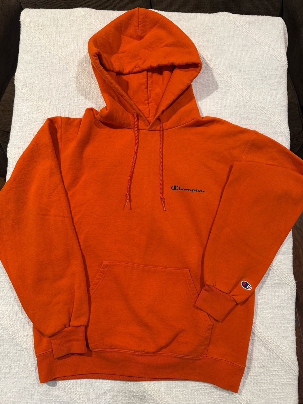 Champion Bright Orange Pullover Hoodie with Logo Tag